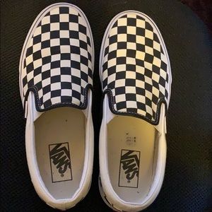 black and white checker board slip on vans